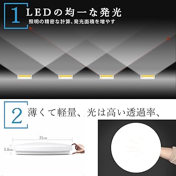 Amazon.co.jp : LEDシーリングライト 6畳 小型 薄形 2200lm 電球色 昼